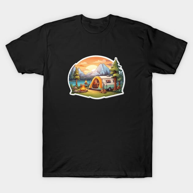 Camping Tent Since Vintage Since Established Sunset T-Shirt by Flowering Away